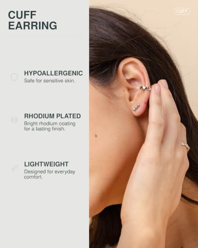 Image of PAVOI 14K Gold Plated 925 Sterling Silver Round Huggie Ear Cuff Earrings for Women | Clip On Cartilage Cuff Earrings