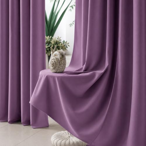 Image of THE LINEN COMPANY Extra Long Solid Curtains 10 Feet, Cotton Duck Canvas Drapes, 10ft Set of 2, Plum