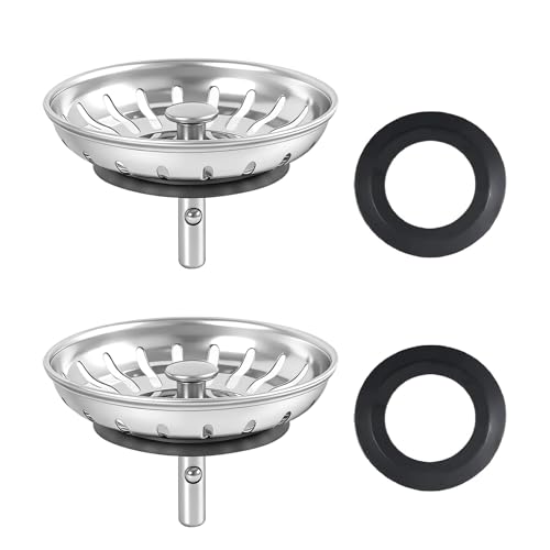 2PCS Bouchons Évier Cuisine 80mm, Bonde Évier Cuisine INOX avec Grille et 2 Joints de Rechange, Filtre et Bouchon en Acier Inoxydable