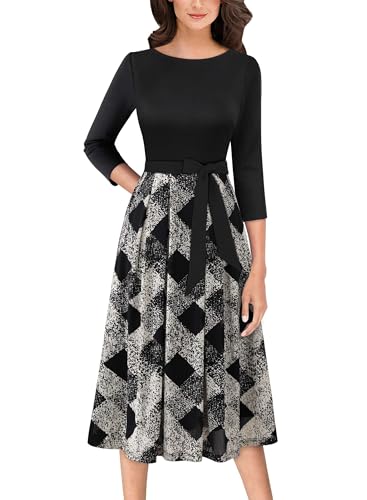 Image of VFSHOW Womens Work Business Casual Church Pockets Belted A-Line Midi Dress