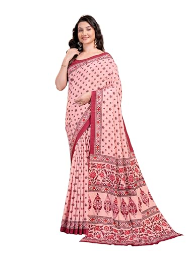 Image of Garden Vareli Floral Booti Print Crepe Saree With Unstitched Blouse Piece