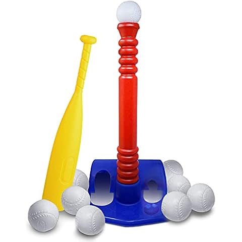 GoBroBrand T-Ball Set For Toddlers, Kids, Baseball Tee Game Includes 6 Balls, Adjustable "T" Height - Adapts With Your Child's Growth Spurts, Improves Batting Skills For Boys & Girls Age 2-12 Yrs Old Cover