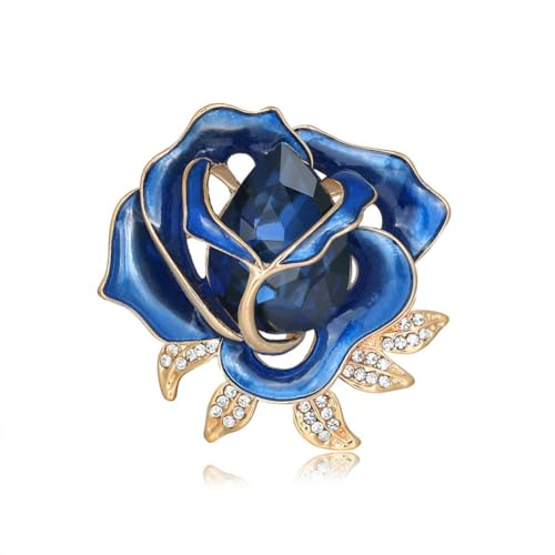 Broche de flores para mulher, broche de rosa azul, pino de tom dourado, com diamantes de imitação de cristal floral, buquê para casaco de mulher, banquete de casamento, cerimónia, vestidos,