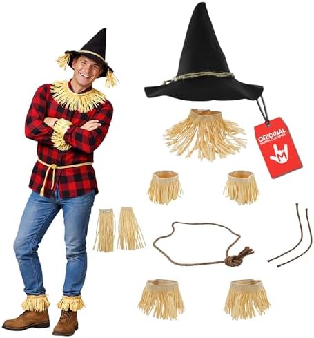 Nicky Bigs Novelties Scarecrow Hat, Straw Hat, Wizard Hats, Scarecrow Costume Kit and Accessories, 11-Pieces