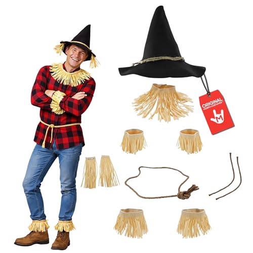 Nicky Bigs Novelties Morph Scarecrow Hat, Straw Hat, Wizard Hats, Scarecrow Costume Kit and Accessories, 11-Pieces