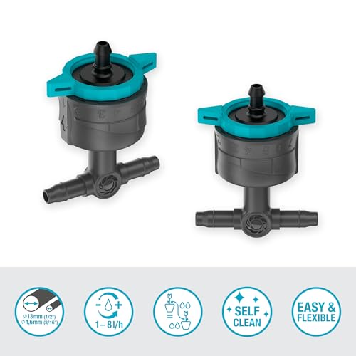 Gardena Micro-Drip-System regulierbarer Reihentropfer 1 bis 8 l/h, druckregulierend: Für Pflanzen mit unterschiedlichem Wasserbedarf, einfache Verbindungstechnik (13314-20)