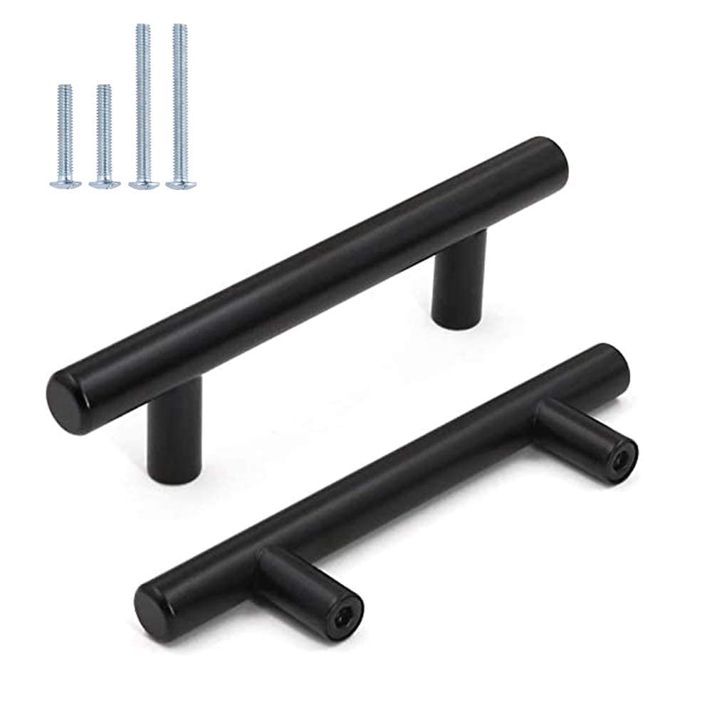 Goldenwarm 4 Pack Black Kitchen Handles 128mm Hole Center Black Cupboard Door Handles Stainless Steel — image 1