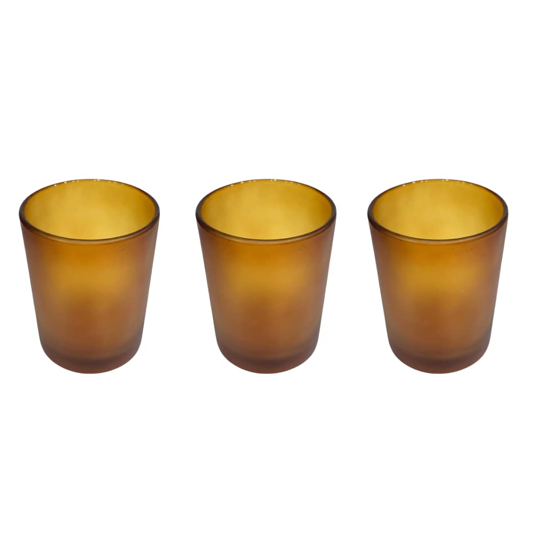Floryn Decor Empty Frosted Glass Jar | Perfect Jar for Candle Making | Amber Glass with Individual Box - Capacity 200gm | Amber, Pack of 3