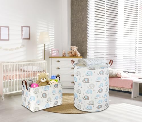 Image of NTAOHAMPER Rectangular Blue Elephant Storage Basket,Collapsible Gift Basket with Handles,Books Box,Room Decor(Blue Elephant)