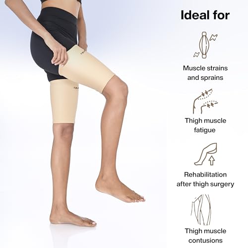 Image of FOVERA Thigh Support,Thigh Compression Sleeve for Quad and Hamstring Support for Men and Women (Size - S, 1 Pair)