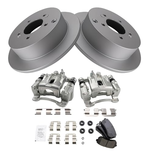 Image of TRQ Rear Brake Pad and Rotor Set Ceramic Solid Rotors Calipers
