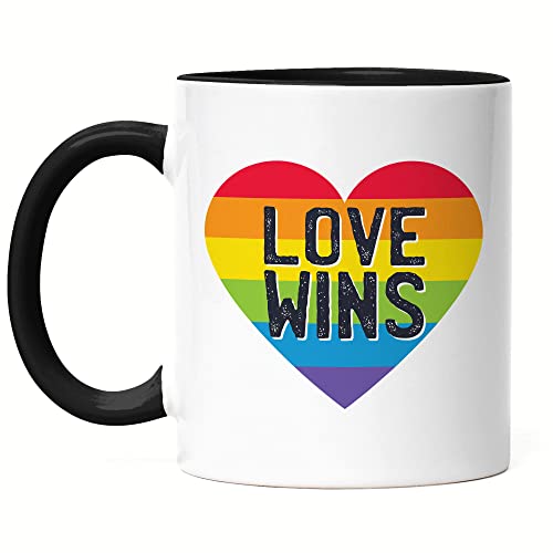 Hey!Print Love Wins Tasse Schwarz LGBT Lustig Rainbow LGBTQ Pride Queer Homosexuell CSD Pride Week