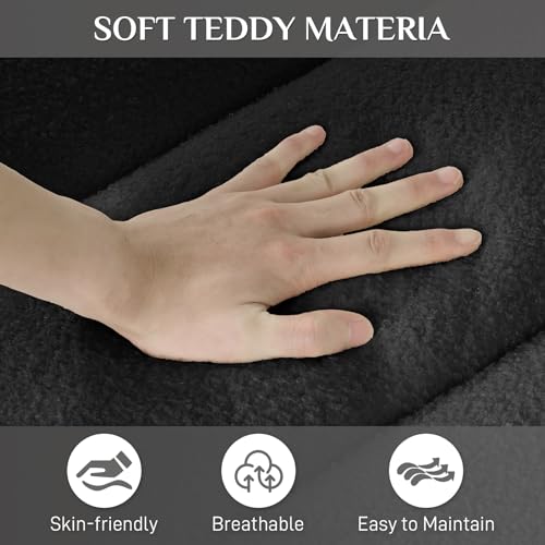 Image of OUYESSIR 81 inch Modern Sofa Couch, Comfy Upholstered Teddy Deep Seat Boucle Sofa, Modern 3-Seater Cloud Couch, Oversized Loveseat for Living Room Office Apartment, Black