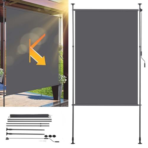 ISOISL Toldo vertical exterior con pinza, 150 x 270 cm, extensible | Toldo vertical con manivela sin agujeros | Protección visual de balcón y protección contra el viento para jardín y terraza,