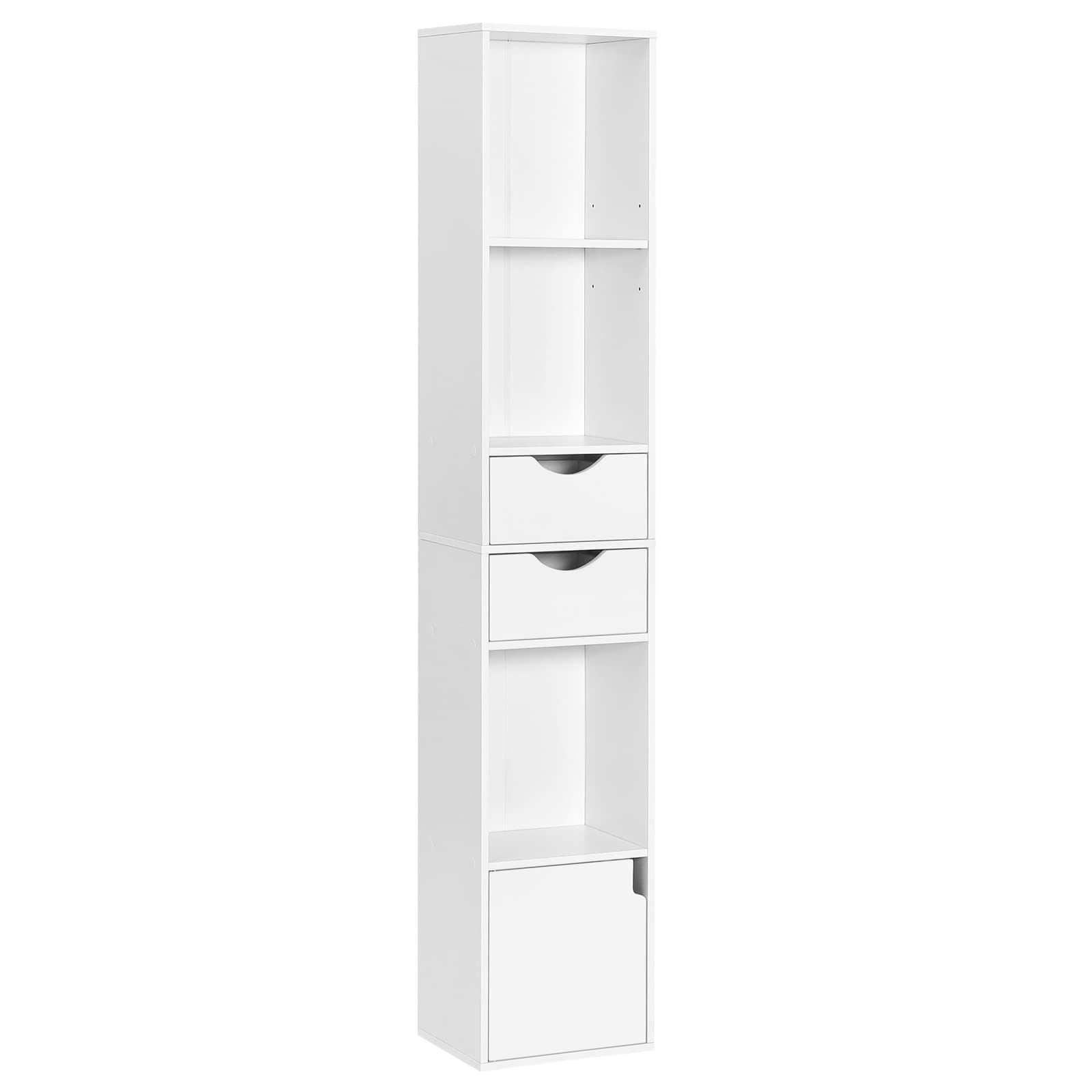 WOLTU Bookcase, Standing Shelf with Drawers, Office Storage Shelf for Living Room, Bedroom, White, 30x24x158cm, SK028ws