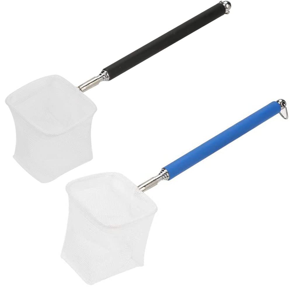 SSyang 2 Piezas Red de Acuario,Rede de Peces,Mango Antideslizante,Red de Pescar Peces,Libremente Retráctil 18cm-55cm,Adecuado para Acuarios,Estanques,Peceras,Pesca,Camarones(Negro+Azul)