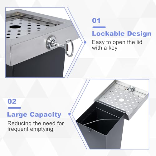 Image of lukar Galvanized Steel Trash Receptacle, Outdoor Trash Can with Removable Inner Barrel, Standing Garbage Collector Container for Commercial Use