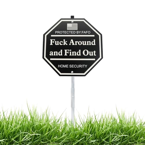 AzReference Fuck Around and Find Out Signs with Stake - 10 x 28 Protected by FAFO Security Funny Alarm Yard Sign - Outdoor No Trespassing Warning Sign for Home Security - Rust Free Aluminum Composite - UV Protected