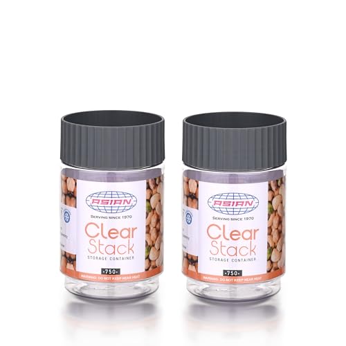 Image of Asian Plastowares - Clear Stack Jar (750ML X 2) | BPA-Free | Multipurpose Jar for Snacks, Pulses, Dry Fruits & Biscuits | Airtight | Food Grade Storage Box | Assorted Colour
