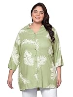 Indietoga Women's Plus Size Longline Shirt Tops (P10001467_Green Printed_7XL)