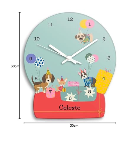 Image of Zooboo Personalized Analog Wall Clock, Custom Name Acrylic Silent Quartz Movement Wall Clock with Sleek Modern Design, Ideal for Birthdays or Return Gifts (Design - Paw Party), 30x30 cm, Multicolor