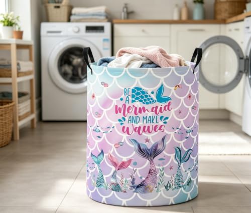 Image of Baby Laundry Basket Baby Nursery Hamper Kids Laundry Basket Toy Storage Bin for Boys Room Decor Gift Baskets for Bedroom Bathroom(Mermaid Tail)
