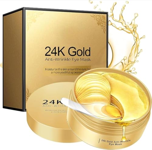 Image of Under Eye Patches 60 Pcs 24K Gold Eyes Mask Puffy Eye & Dark Circles Treatments,Reduce Under Eye Bags and Smooth Wrinkles, Skin Care Pads | Hydrogel Patch Mask Eyes Treatment for Dryness Relief