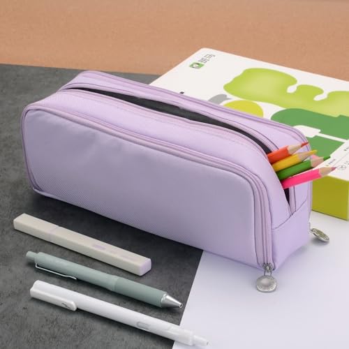 Image of Large Capacity Special Aesthetic Pencil Case Organizer with 3 Compartments, Big Preppy School Pencil Pouch Bag for Girls Women Adults, Pencil Holder Pen Pouch Cases (Purple 1)