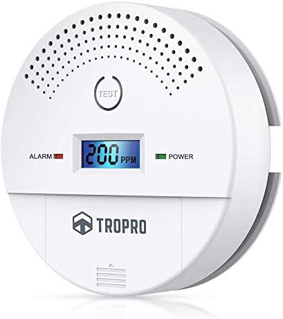 Combination Smoke Detector and Carbon Monoxide Detector Alarm, TROPRO Photoelectric Fire CO Detector Alarm Battery Operated with Digital Display for Home Bedroom, Complies with UL 217 & UL2034