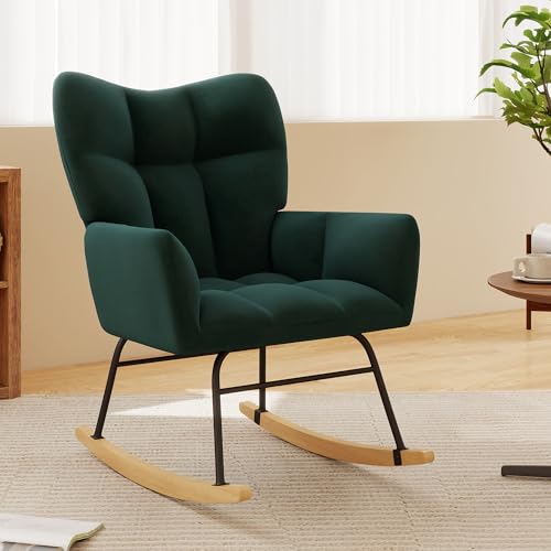 Image of Skandiquip Nursery Rocking Chair, Rocking Chairs for Nursery, Baby Rocker Chair, Glider Rocker, Anti-Tip Safety Design, 440 Lb Weight Capacity, Cotton Fabric Cover, Green