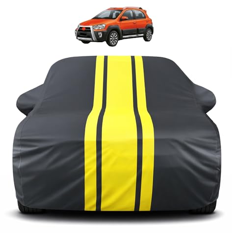 Image of Auto Hub Car Cover Compatible with Toyota Etios Cross with Mirror Pocket, Soft Cotton Lining, Etios Cross Car Cover Waterproof - Yellow-Black