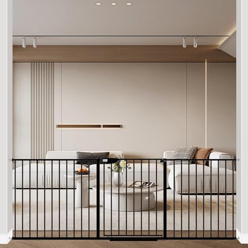 Image of WAOWAO Triple Lock Baby Gate 77.17-84.65 inch Extra Wide Metal 30 inch Tall Black