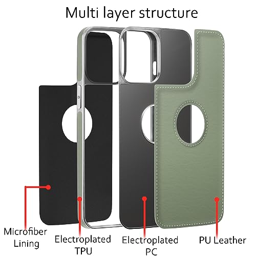 Image of Amazon Basics Back Cover iPhone 12 Mini Silver Electroplated Chrome | Full Camera Protection | Chrome Leather | Flexible Pu Leather Bumper Case (Green)