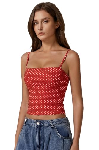 Image of QINSEN Women's Double Lined Basic Tank Top Adjustable Spaghetti Straps Sleeveless Camisole Shirts