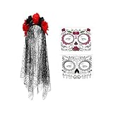 Paquete de traje de día de los muertos - Traje De Maquillaje Facial,Paquete De Traje Día De Los Muertos,Para Mujeres Maquillaje Cara Traje Adultos Novia Niñas Halloween Mascarada Fiesta Etapa