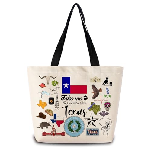 Take Me To Texas Tote Bag Reusable Grocery Bags Aesthetic Shopping Shoulder Handbag with Interior Pocket Lightweight & Washable Stylish Texas Travel Present for Women