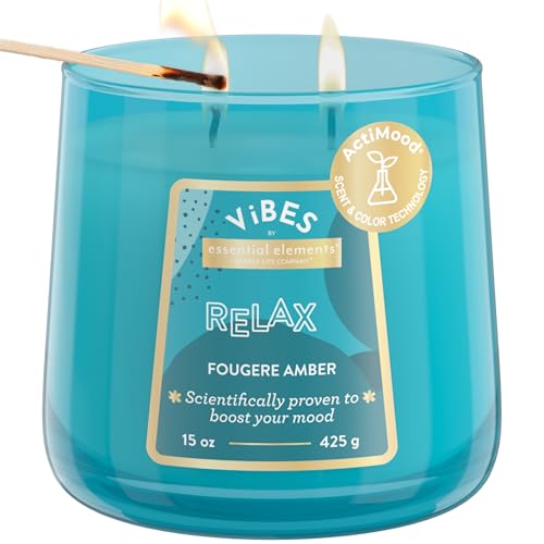 Candle-Lite Vibes Fougere Amber Mood-Enhancing Scented Candles, 15 oz Jar, Aromatherapy, Proudly Poured in The USA, 2-Wick, 86 Hours Burn Time, Perfect Relaxation Gift