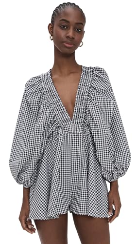 SUNDRESS Women's Alicia Romper, Gingham Black, M-L