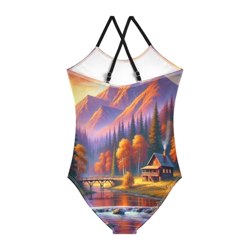 Fall Mountain Trees Girls Swimsuit Bathing Suit Swimsuits One Piece Summer Beach Swimwear2