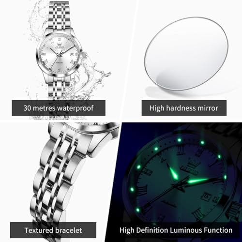 Image of OLEVS Womens Automatic Watch Gold Luxury Diamond Self Winding Ladies Wrist Watches Waterproof Luminous Date