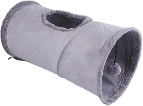 KryZaro ピンク折りたたみ式スエード猫トンネルおもちゃ 柔らかくふわふわ 冬用ボール付き ウサギ等多動物対応 屋内・屋外ゲーム演習用 猫おもちゃ