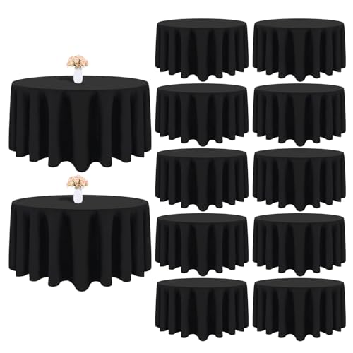 12 Pack Black Round Tablecloth 120 Inch Black Table Cloth Stain and Wrinkle Resistant Reusable and Washable Polyester Fabric Table Covers for Buffet Wedding Party and Banquet