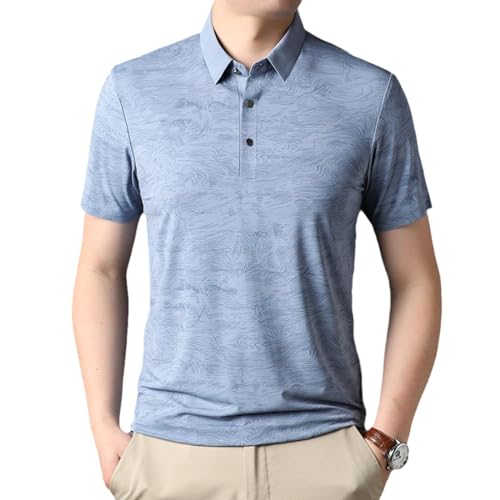 Polo de luxe sans couture homme haut de gamme bleu clair pour style chic et regulier