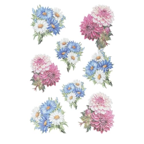 Ideen mit Herz Feuille d'autocollants - 3D - En relief - Gaufrage de qualité supérieure avec effet 3D - Images de fenêtre - Scrapbooking - Feuille DIN A4 avec de nombreux motifs (bouquets 02)