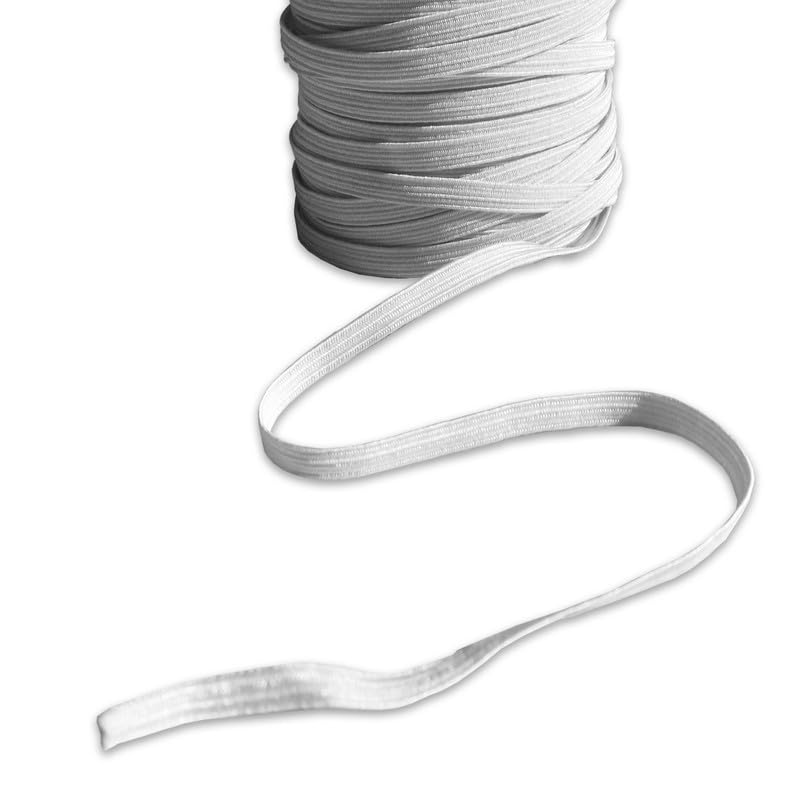 White 5mm Elastic Cord Flat Stretchy Thread Hat Elastic Cord Thin Elastic Beading String For Masks Hats Jewellery Crafts Hair Accessories Threading Tags (White - 5mm - 100 Meters)