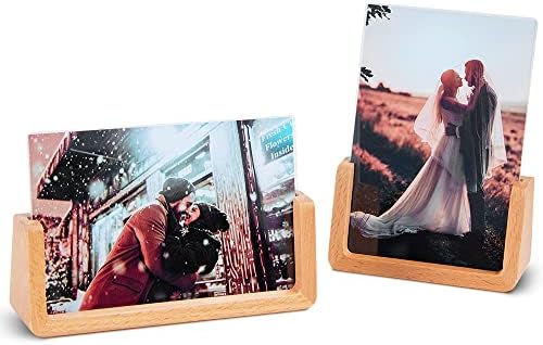 wavamawa 4x6 inch Picture Frames Set of 2-Wooden Photo Frame with Wood of Beech Base and HD Organic Glass Cover for Tabletop or Desktop Display-Horizontal&Vertical