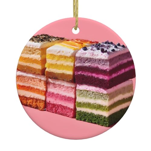 WHJWZY Colgante redondo de cerámica de Navidad para decoración festiva y regalos coloridos para tartas impresas