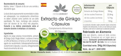 Ginkgo Biloba Extrakt 95mg - mit Flavonen und Lactonen - vegan - 90 Kapseln | HERBADIREKT by Warnke Vitalstoffe - Deutsche Apothekenqualität – Bild 6