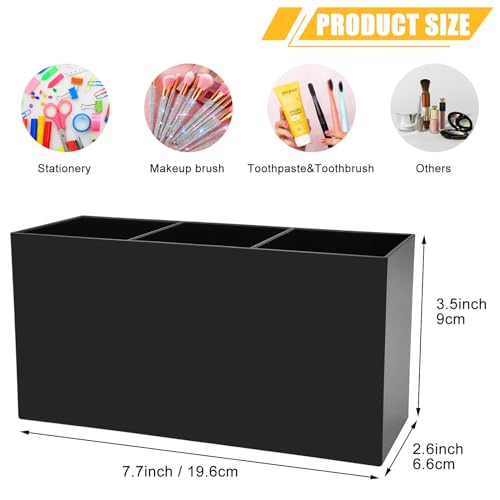 Image of Cerpourt Black Makeup Brush Organizer,Acrylic Cosmetic Brushes Storage Holder with 3 Slots,Pencil Pen Holder for Desk,Desk Organizer and Accessories for Vanity