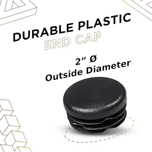 Image of Prescott Plastics 2 inch (50.8mm) Outer Diameter Ribbed Plastic Hole Caps, Round Black Metal Tubing End Caps, Strong Furniture Leg Inserts, Impact & Weather Resistant, Made in the USA - 10 Pack
